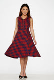 20150 Navy Red Plaid Swing Dress