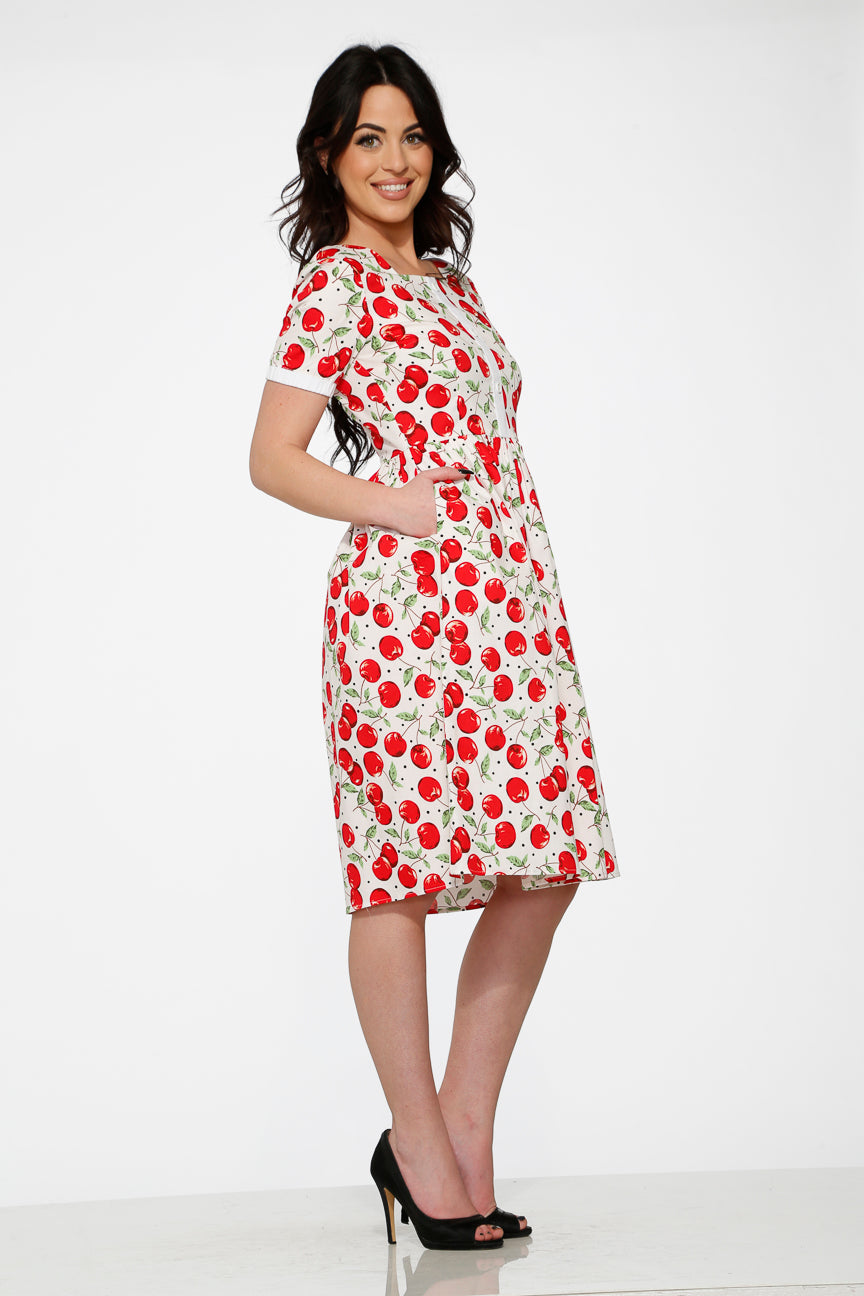 20251 White Red Cherry Dress
