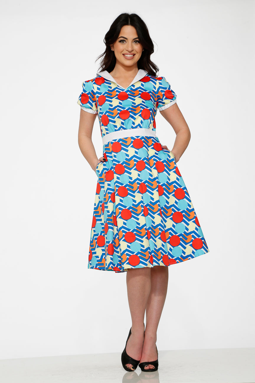 20340 Stripe Red Dot Swing Dress