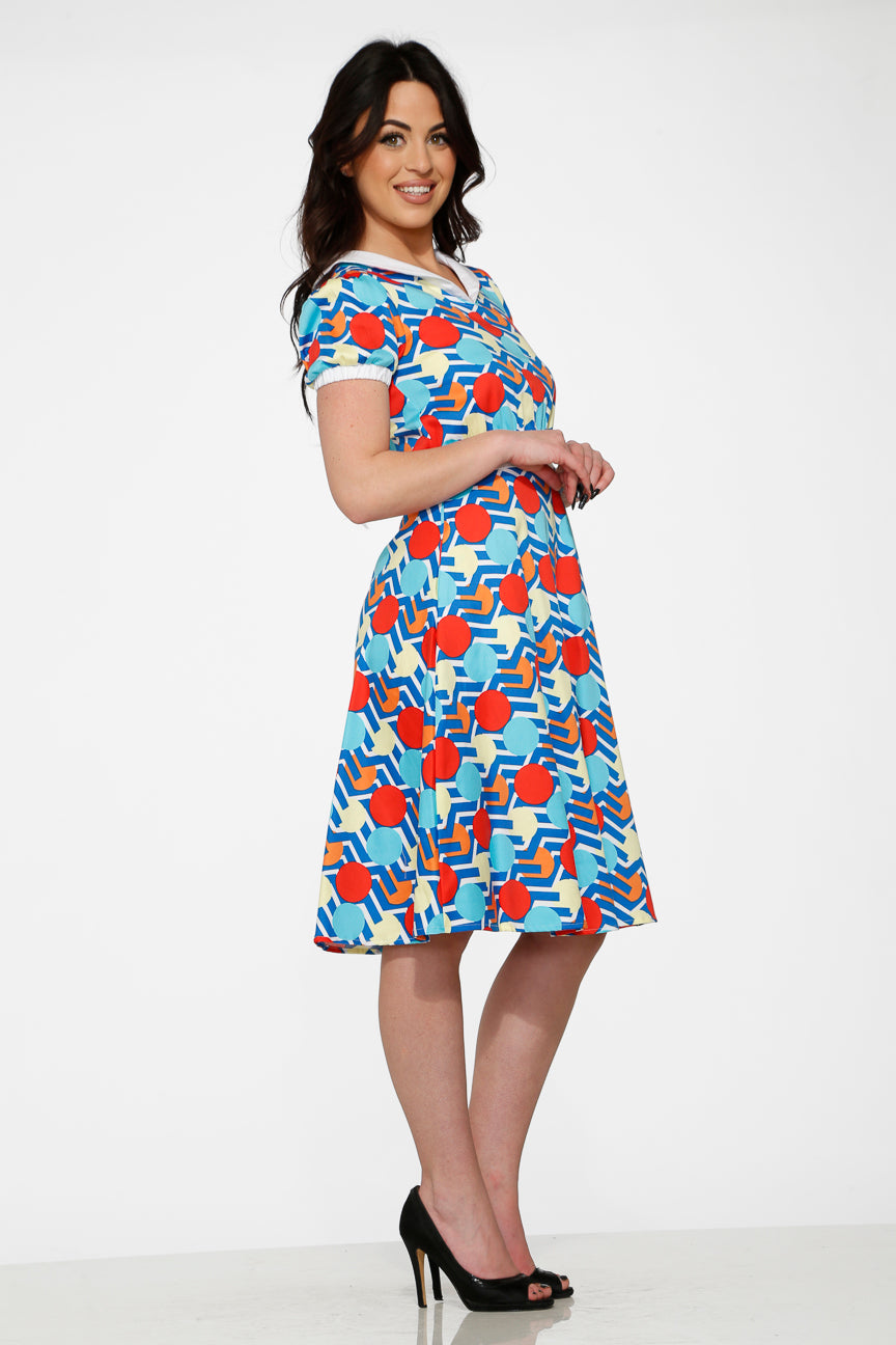 20340 Stripe Red Dot Swing Dress