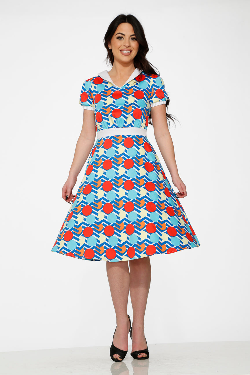 20340 Stripe Red Dot Swing Dress