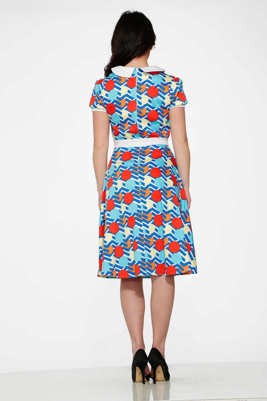 20340 Stripe Red Dot Swing Dress