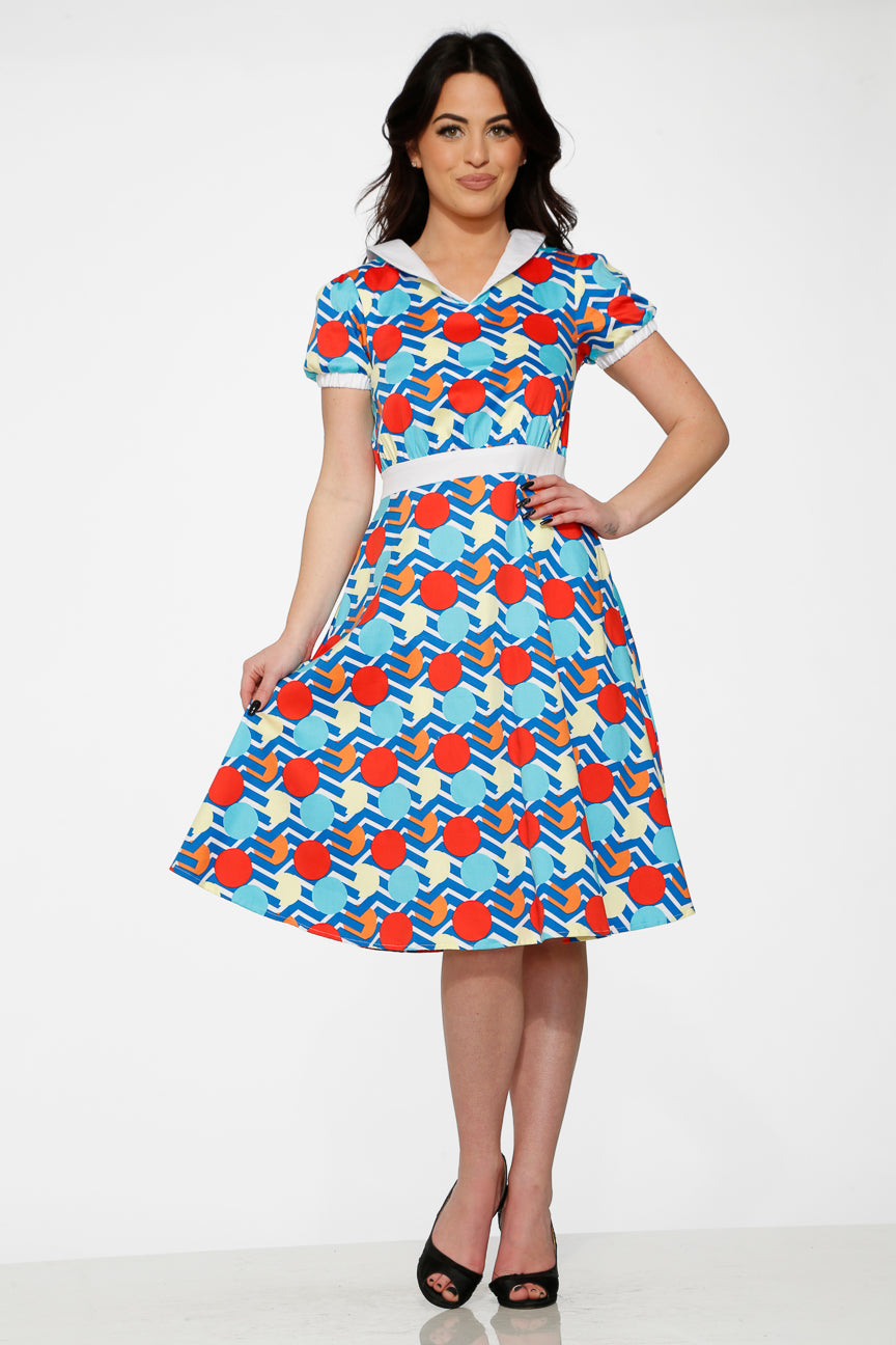 20340 Stripe Red Dot Swing Dress