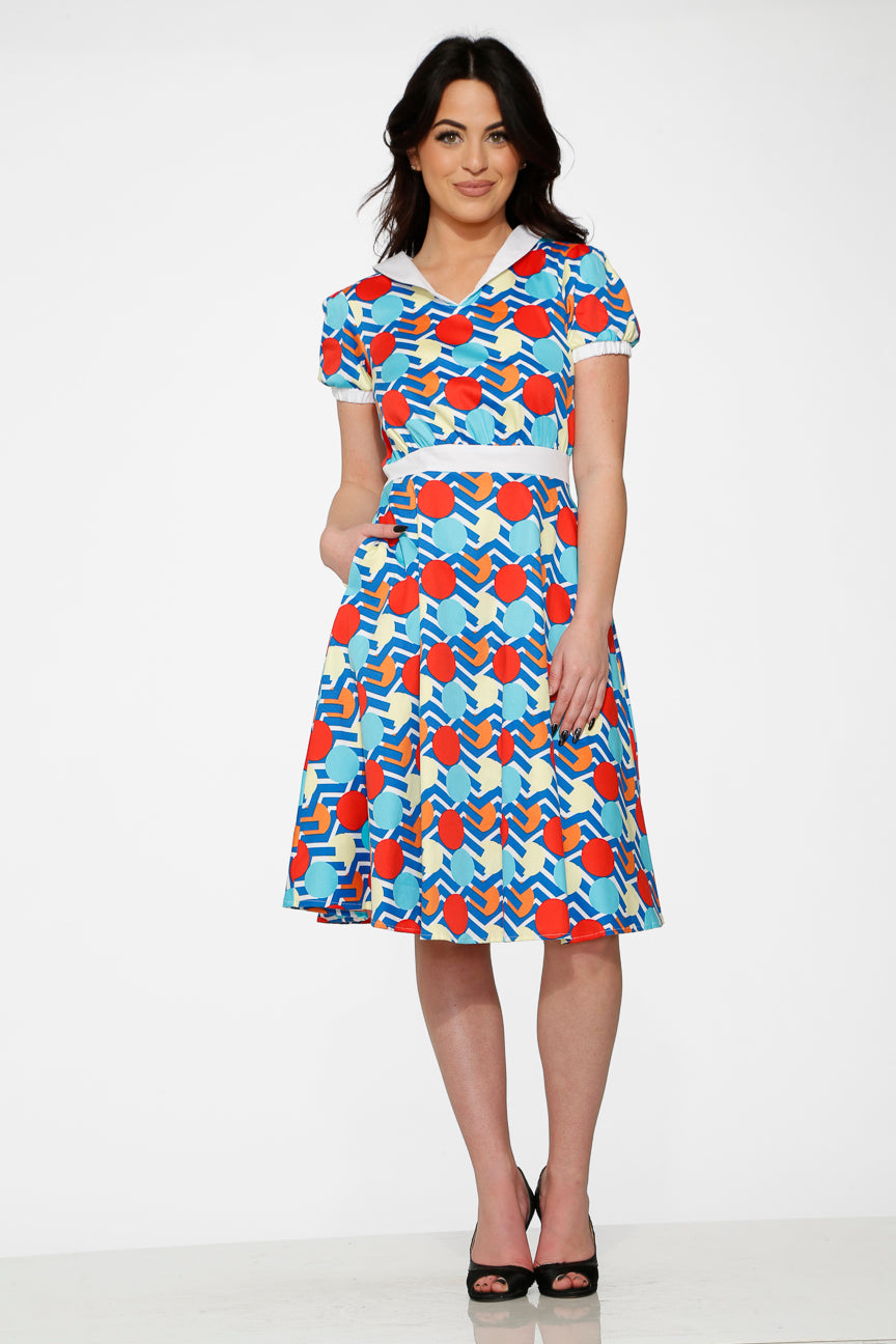 20340 Stripe Red Dot Swing Dress