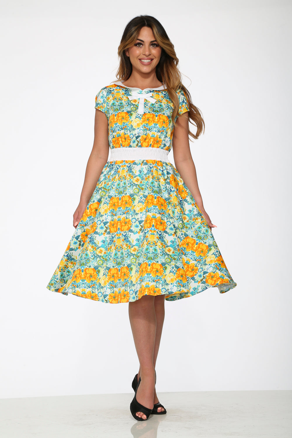 20380 Yellow Floral Swing Dress
