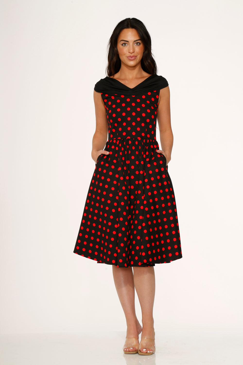20432 Black Red Polka Dot Swing Dress