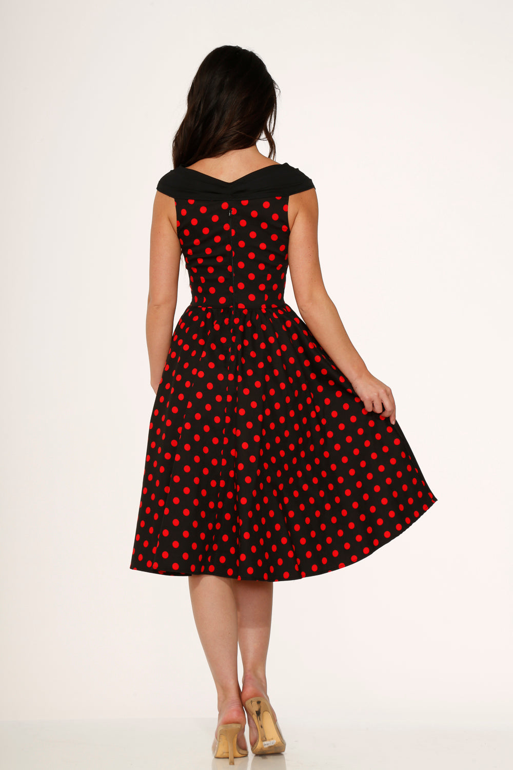 20432 Black Red Polka Dot Swing Dress
