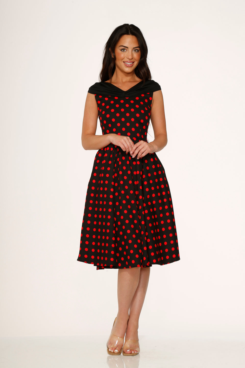 20432 Black Red Polka Dot Swing Dress