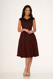 20432 Black Red Polka Dot Swing Dress