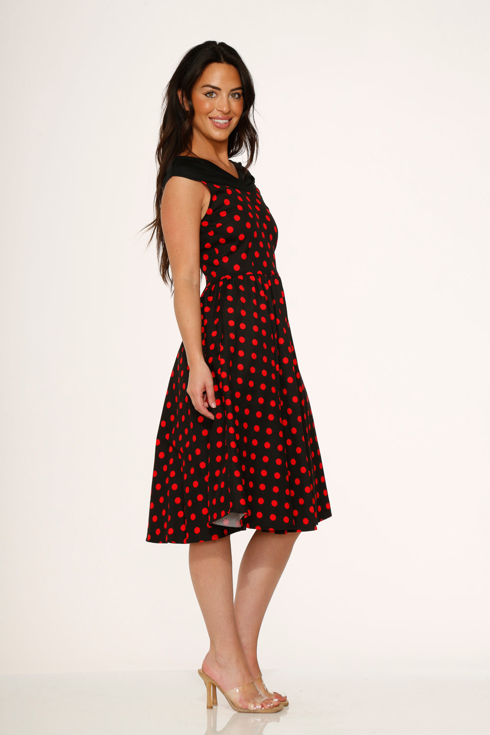 20432 Black Red Polka Dot Swing Dress