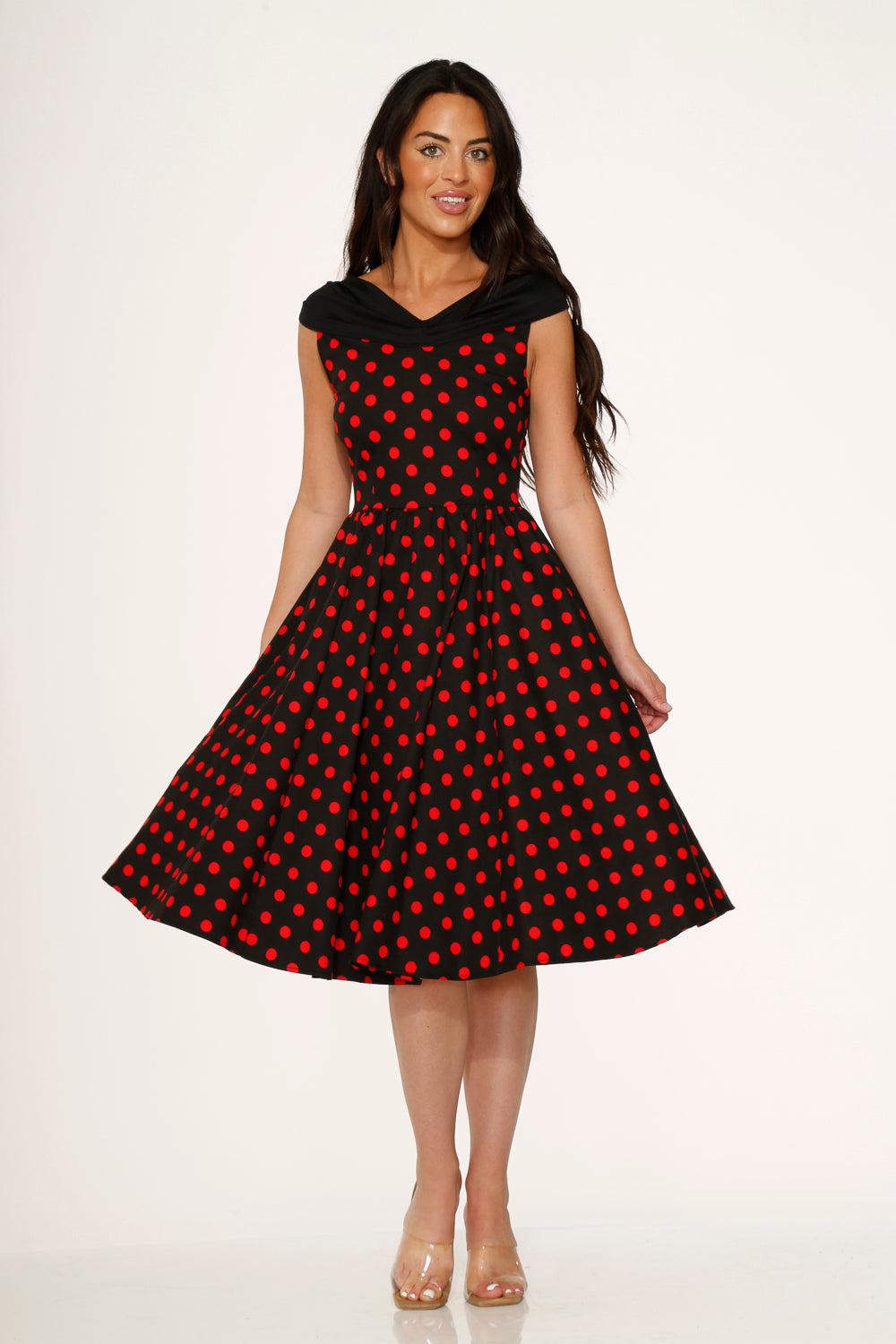 20432 Black Red Polka Dot Swing Dress