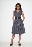 20510 Navy Blue White Polka Dot Swing Dress