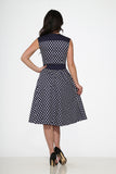 20510 Navy Blue White Polka Dot Swing Dress