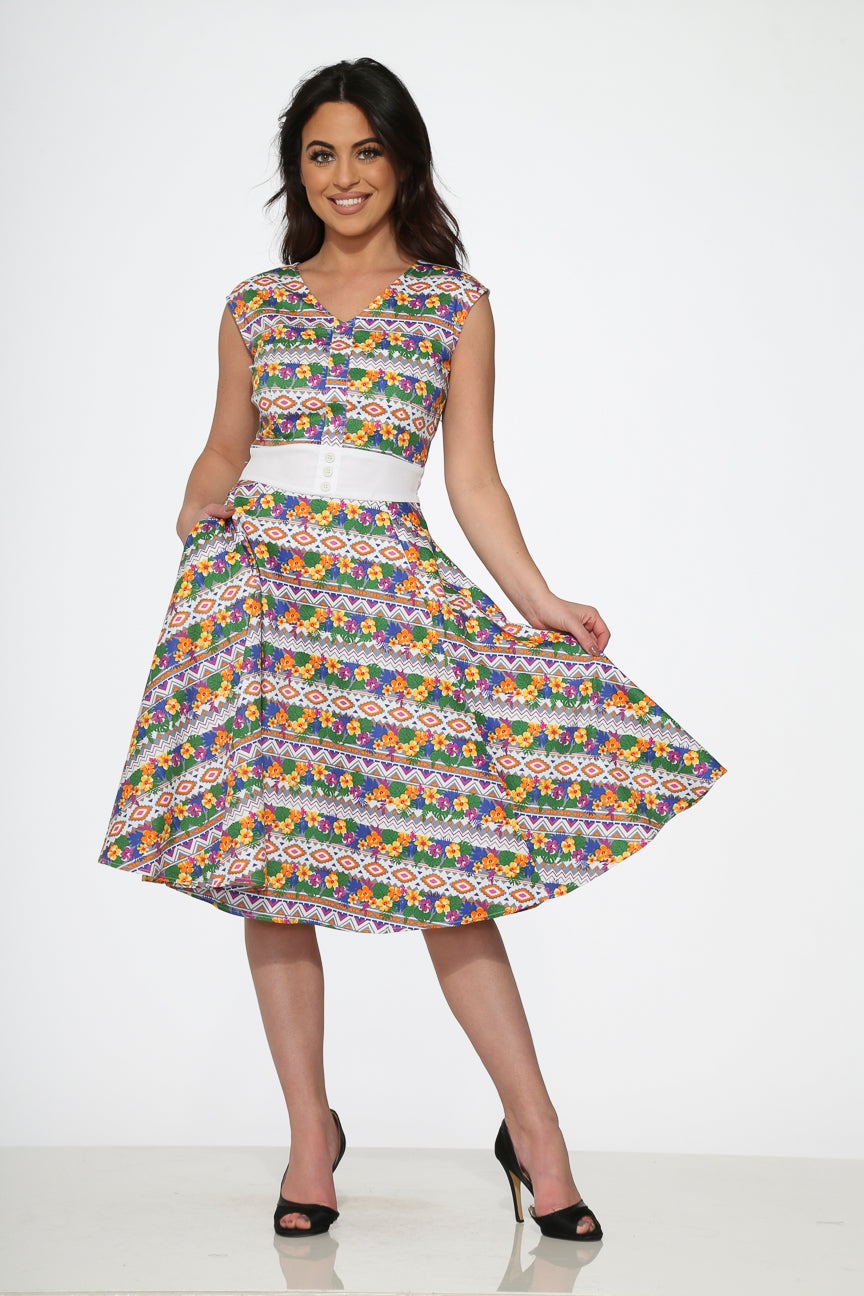 20520 Purple Floral Swing Dress