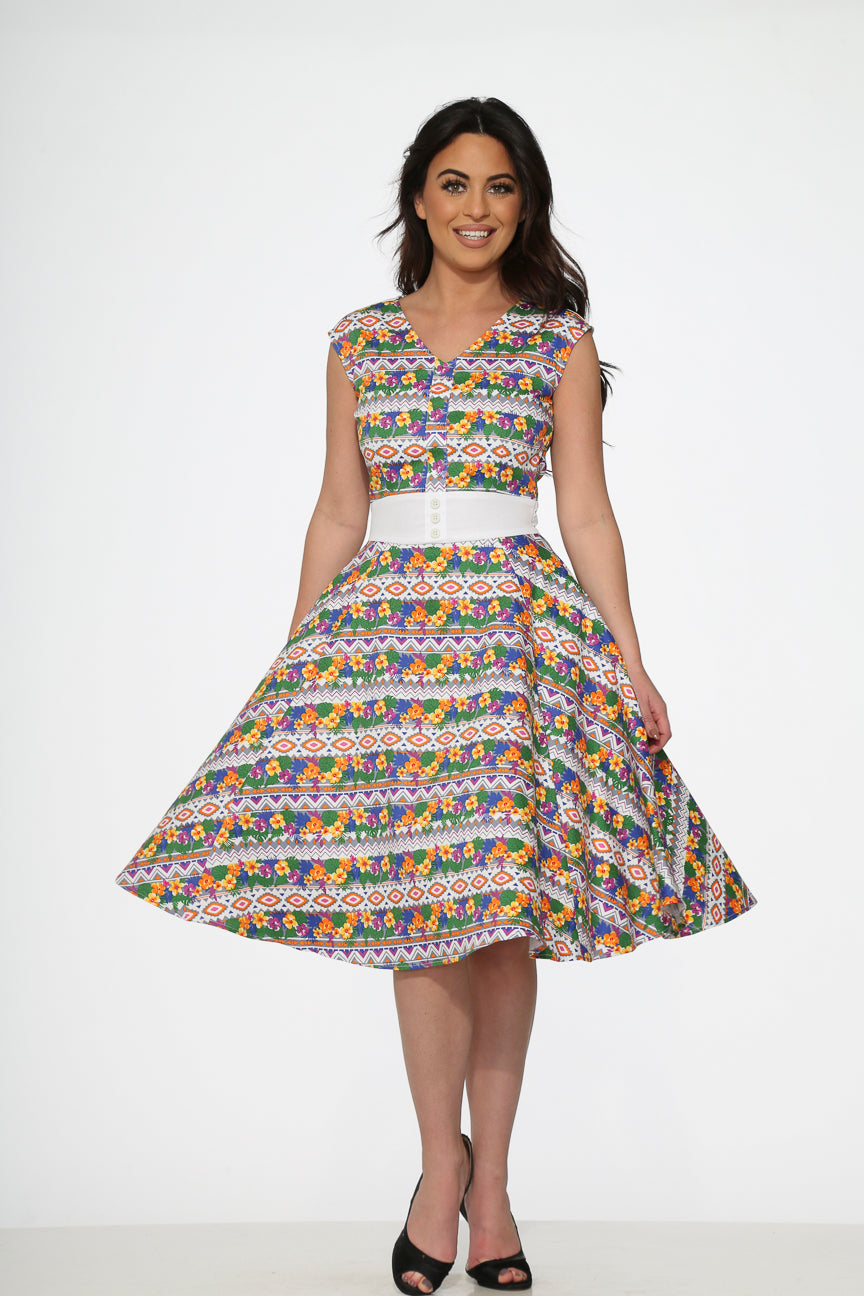 20520 Purple Floral Swing Dress