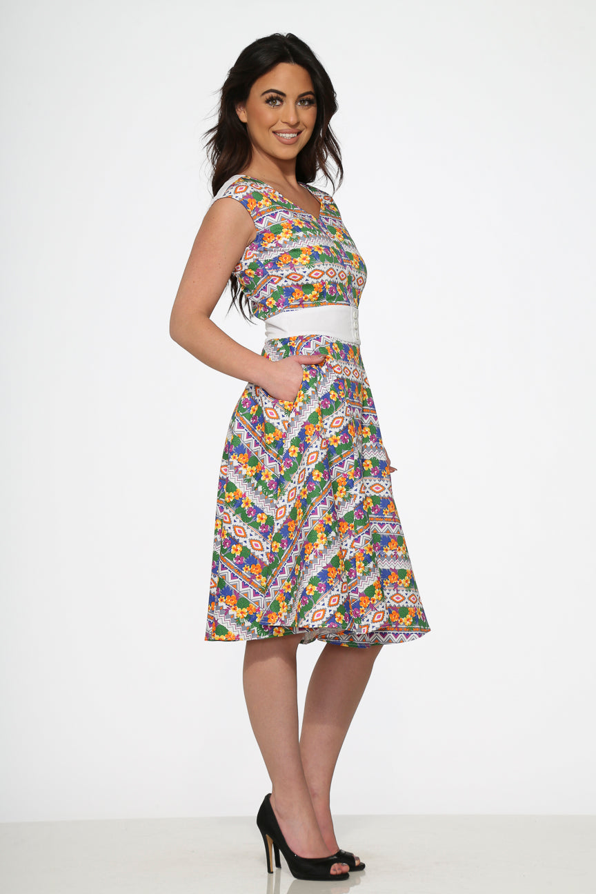 20520 Purple Floral Swing Dress