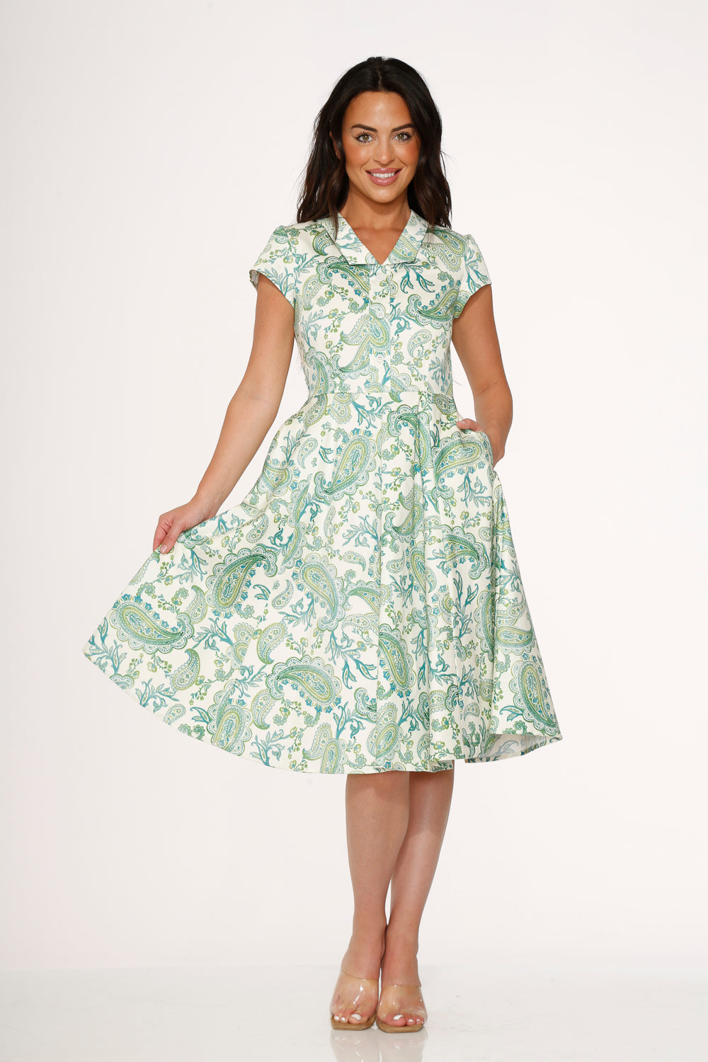 20550 Green Paisley Swing Dress Orchid Bloom Clothing 20550 Green Paisley Swing Dress Orchid Bloom Clothing