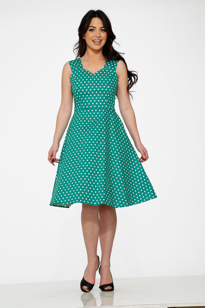 20670 Green White Polka Dot Dress