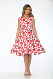 20760 White Red Floral Swing Dress