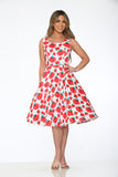 20760 White Red Floral Swing Dress