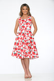 20760 White Red Floral Swing Dress