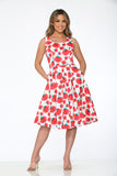 20760 White Red Floral Swing Dress