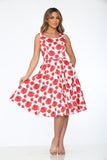 20760 White Red Floral Swing Dress