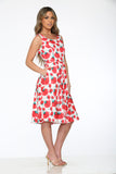 20760 White Red Floral Swing Dress