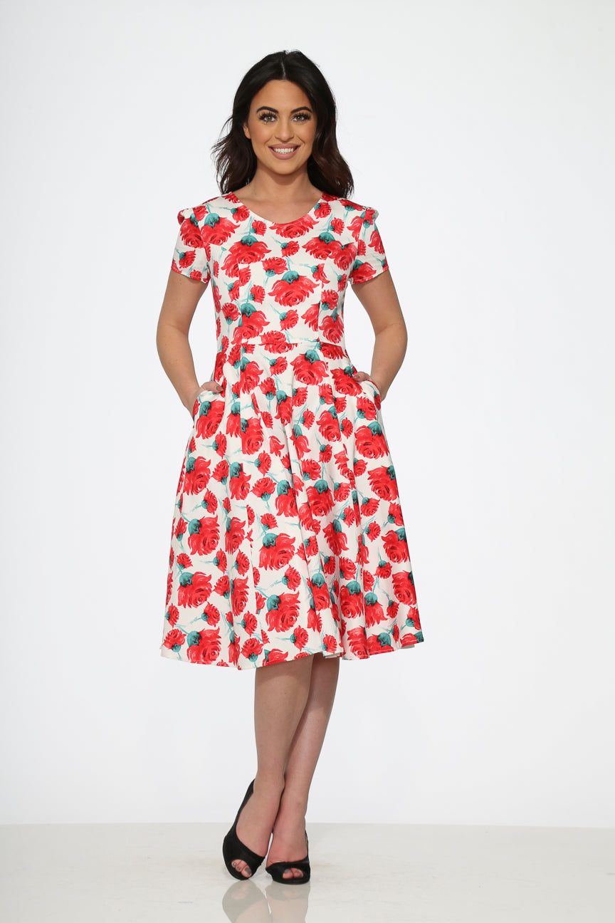 21050 White Pink Floral Swing Dress