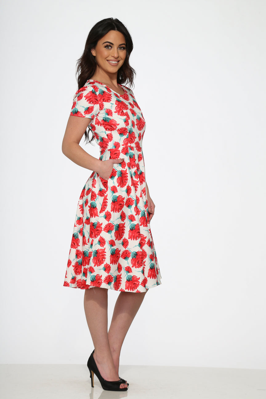 21050 White Pink Floral Swing Dress