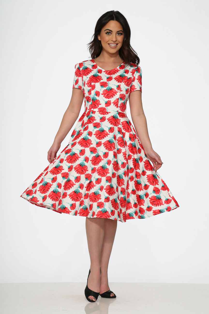 21050 White Pink Floral Swing Dress
