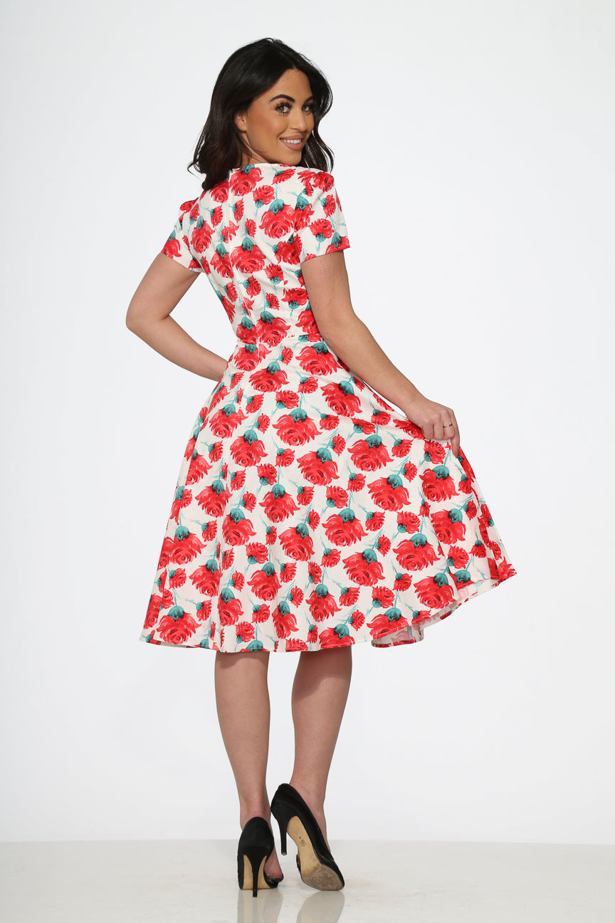 21050 White Pink Floral Swing Dress