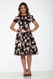 21160 Black Pink Floral Swing Dress