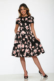 21160 Black Pink Floral Swing Dress