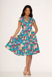 21340 Blue Floral Swing Dress