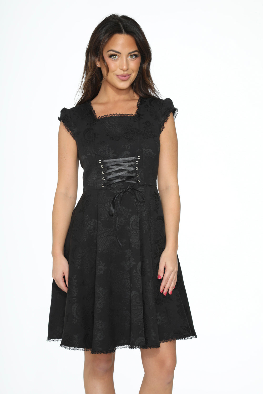 21440 Black Brocade Gothic Swing Dress
