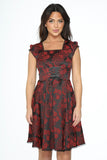21441 Red Brocade Gothic Swing Dress