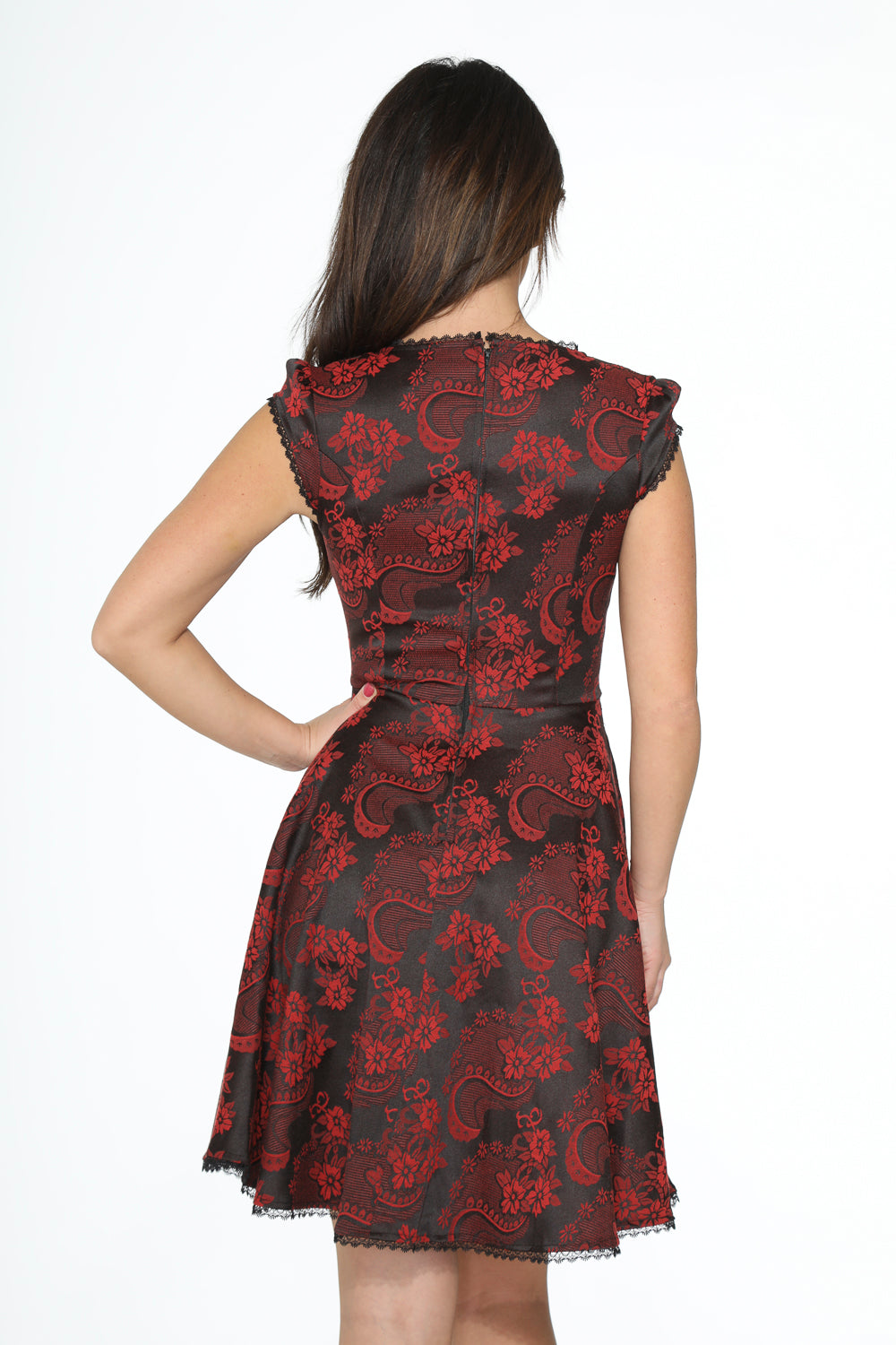 21441 Red Brocade Gothic Swing Dress