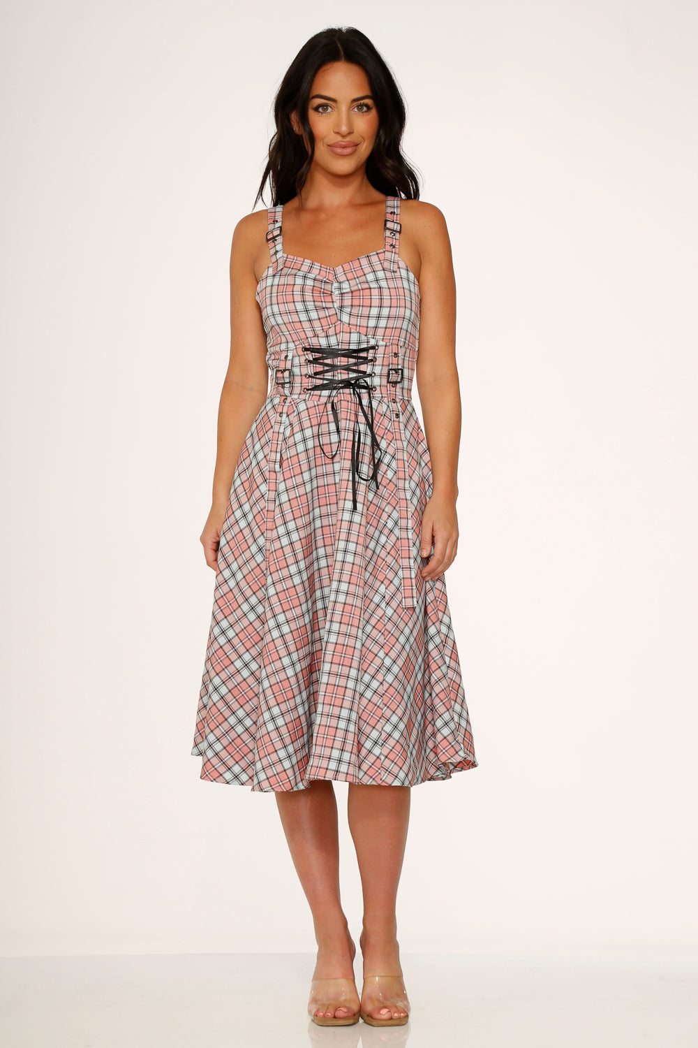21792 Pink Plaid Swing Dress