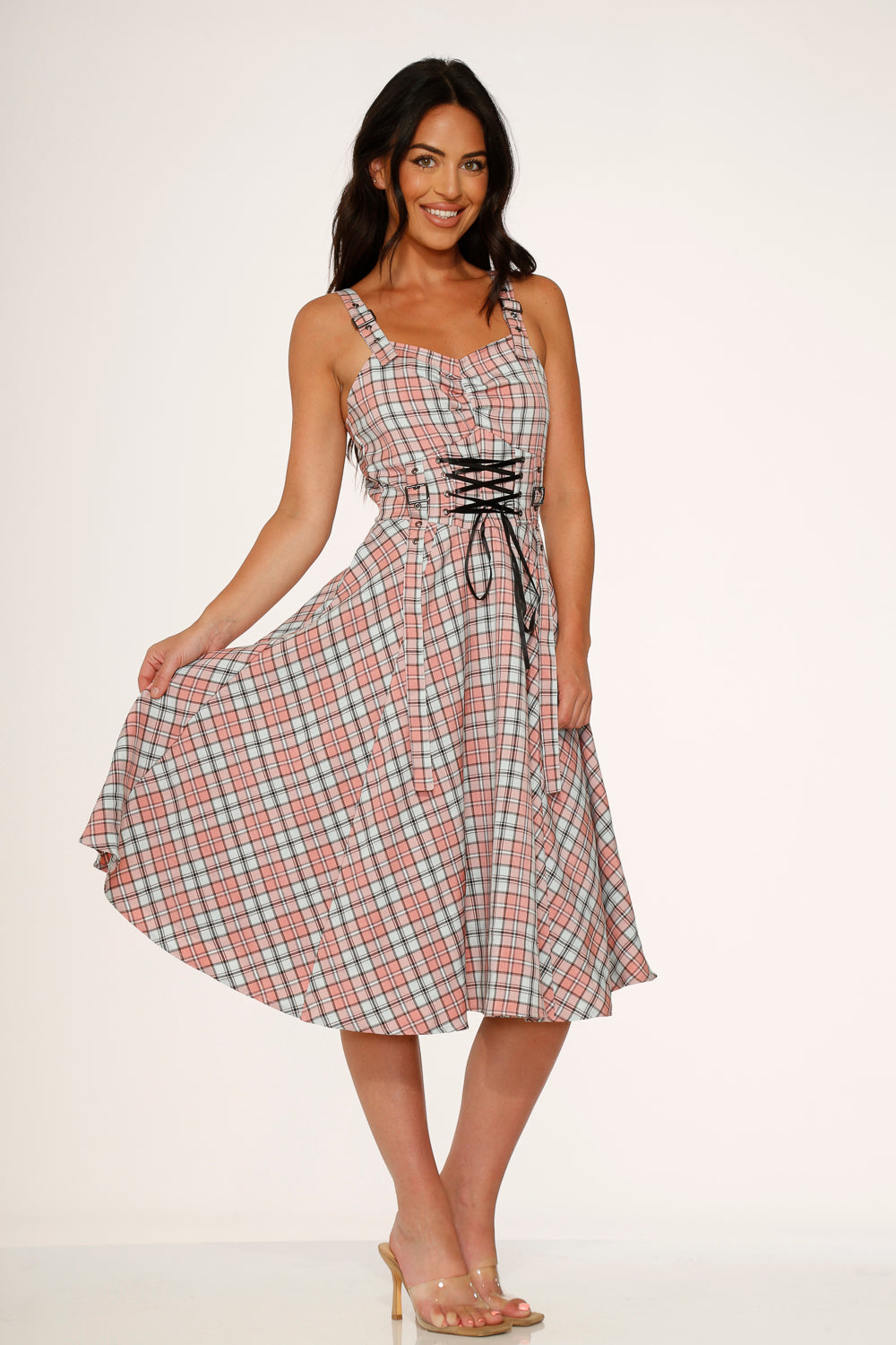 21792 Pink Plaid Swing Dress