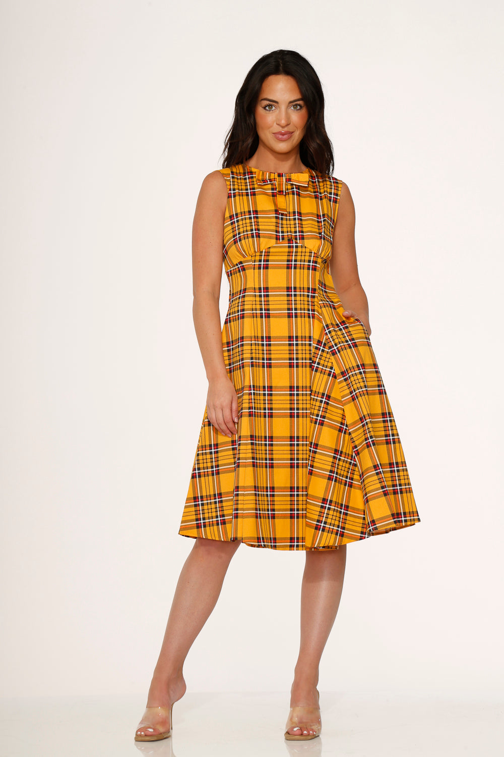 21890 Yellow / Mustard Plaid Swing Dress