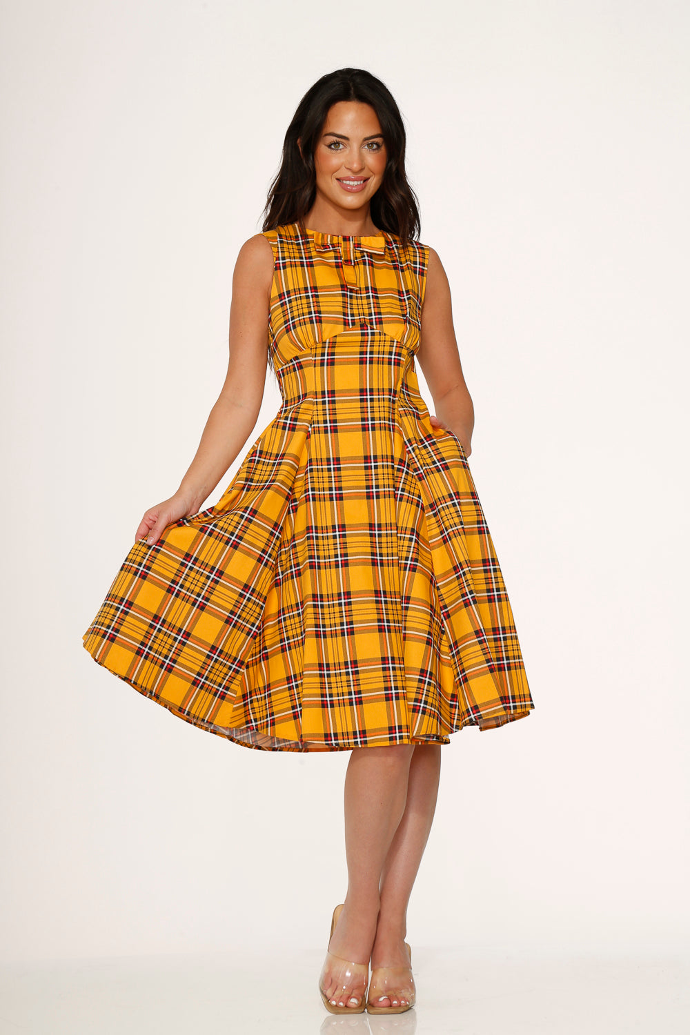 21890 Yellow / Mustard Plaid Swing Dress