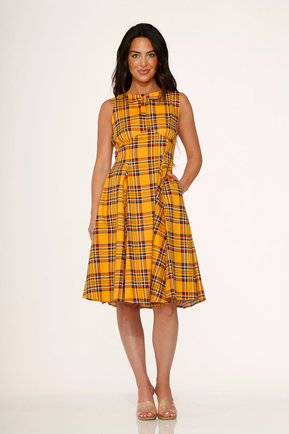 21890 Yellow / Mustard Plaid Swing Dress