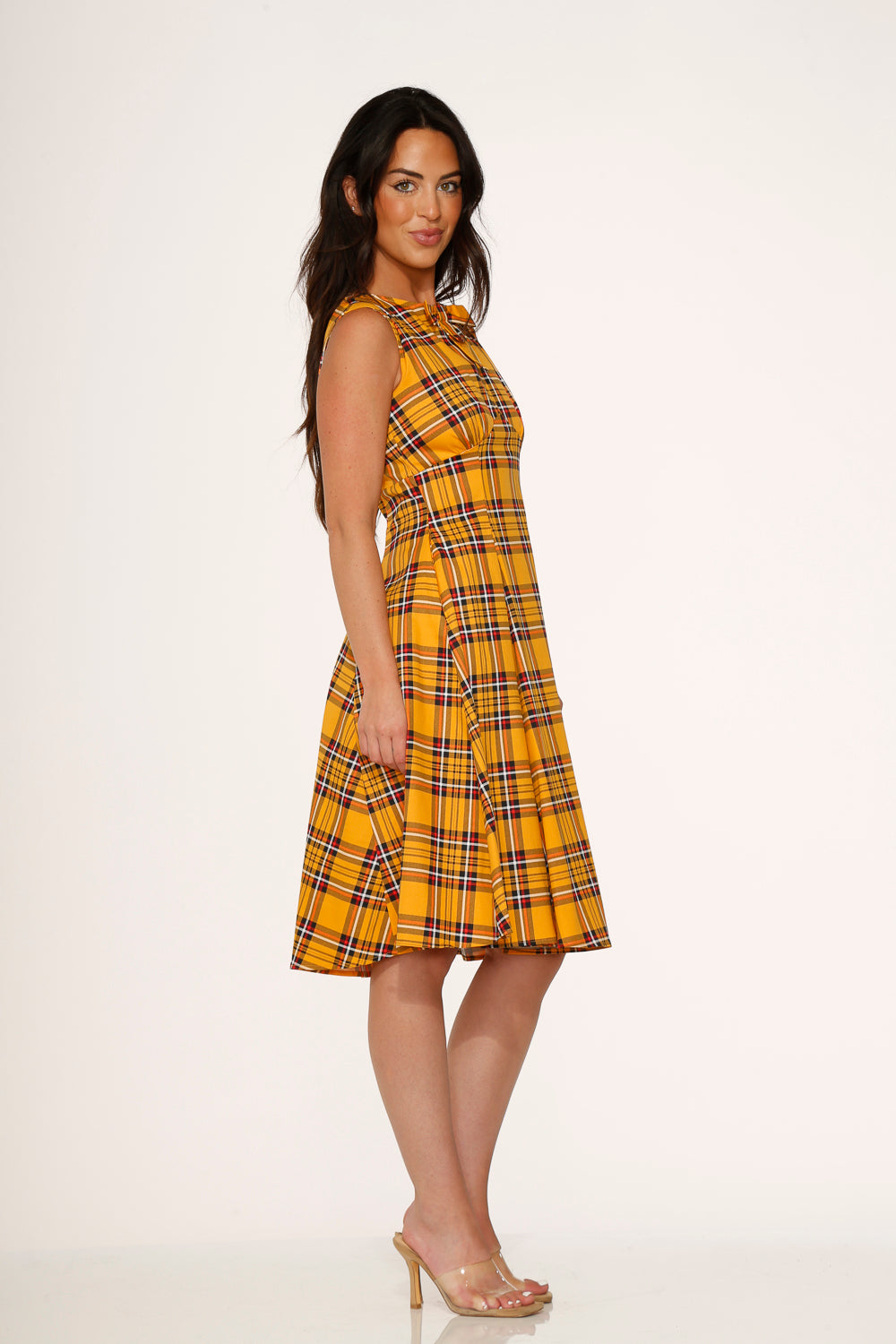 21890 Yellow / Mustard Plaid Swing Dress
