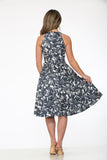 P21921 Blue Palm Tree Print Swing Dress