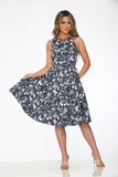 P21921 Blue Palm Tree Print Swing Dress