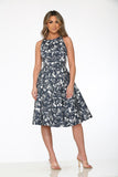 P21921 Blue Palm Tree Print Swing Dress