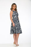P21921 Blue Palm Tree Print Swing Dress