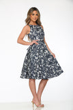P21921 Blue Palm Tree Print Swing Dress