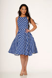 21921 Navy Blue White Polka Dot Swing Dress